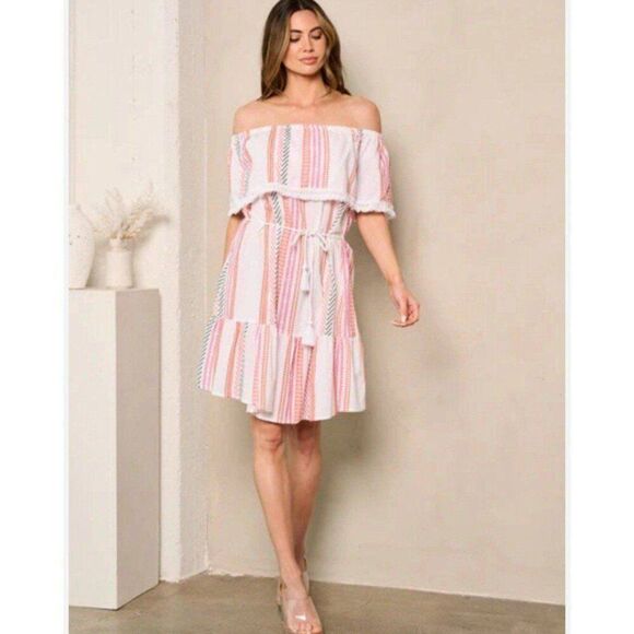 Anthropologie Mazik Beach Boho Vacation Coastal Flare Off The Shoulder Dress - Picture 3 of 10